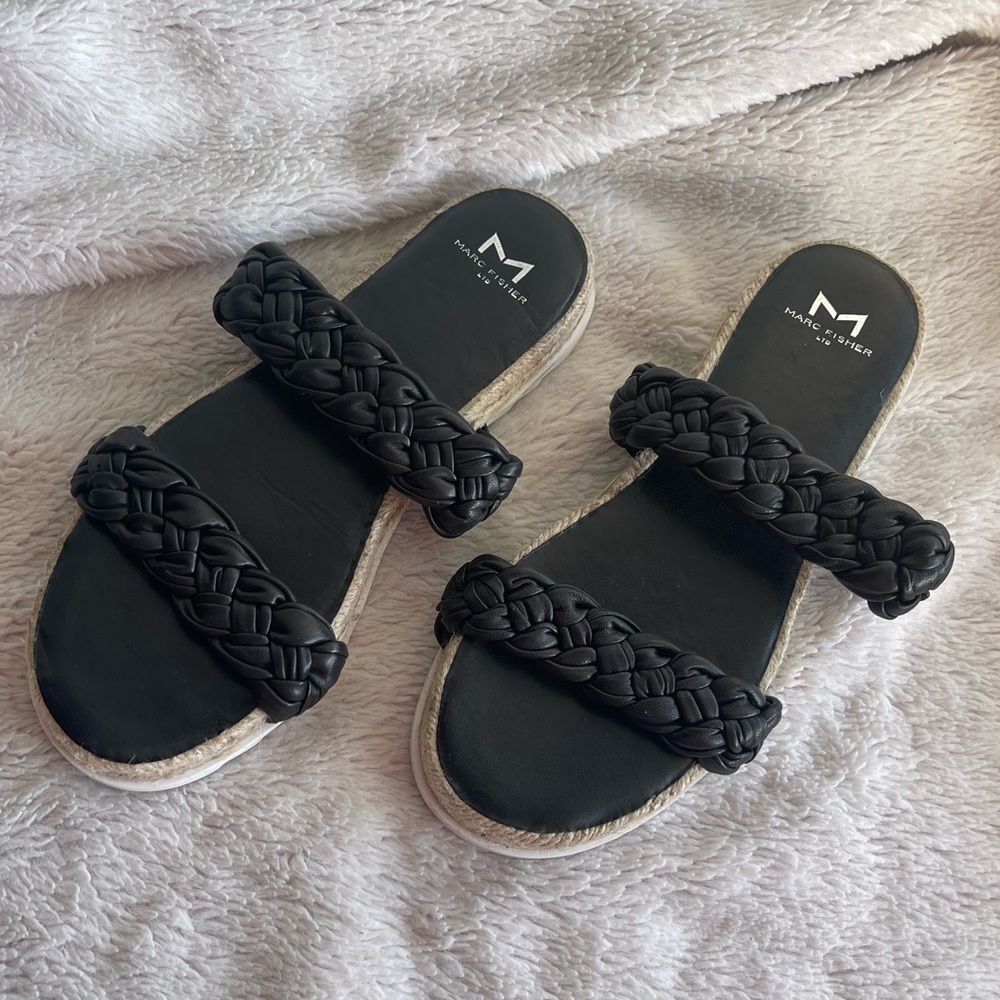Marc Fisher Jaime Espadrille slide braided leather black sandal